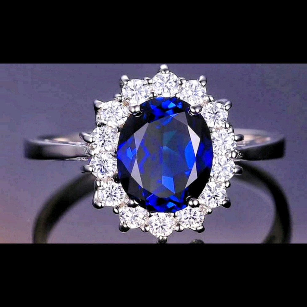 New! White & Blue Sapphire Ring - Size 7